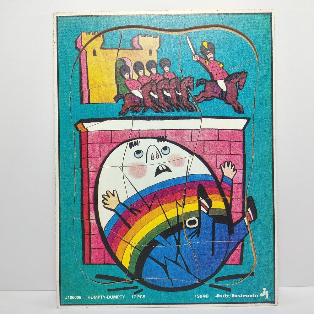 Vintage 1984 Judy Instructo Humpty Dumpty Wooden Inlay Puzzle J106006 17 Pieces